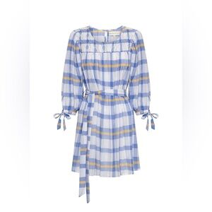 NWT Daughters of India Freya Blue and Yellow Plaid Women's Mini Dress Size Small